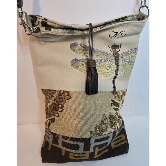Handcrafted Crossbody Shoulder Tapestry Purse Dragonfly Reversible Multicolor LG - Picture 2 of 12